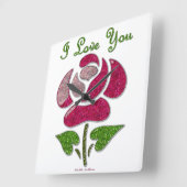 ピンクのステンシルは愛I上がりました スクエア壁時計 (傾斜)