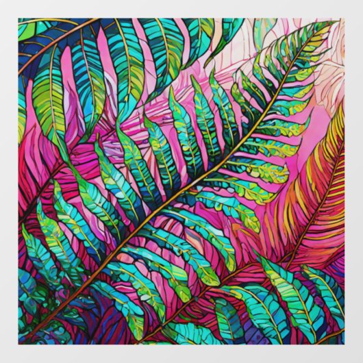 ピンクのステンドグラスのアートにシダ ウィンドウサイン (シート)