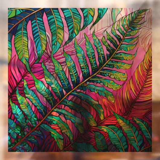 ピンクのステンドグラスのアートにシダ ウィンドウサイン (シート2)