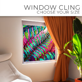 ピンクのステンドグラスのアートにシダ ウィンドウサイン