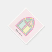 ピンクのステンドグラスのクロス最初のコミュニオンナプキン スタンダードカクテルナプキン (角)