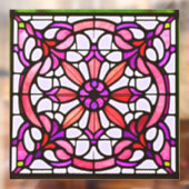 ピンクのステンドグラスアールヌーボーAIアートウィンドウにしがみつく ウィンドウサイン (シート2)