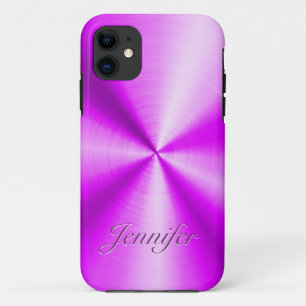 ピンクのステンレススチール光沢のあるメタリックフラワー iPhone 11 ケース