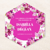 ピンクのストックの花の結婚式 ペーパーコースター (正面)