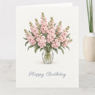 ピンクのストックの花 誕生日 カード