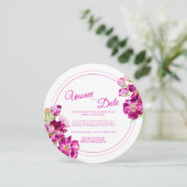 ピンクのストック結婚花の日付のラウンドを保存しない 招待状 (スタンド正面)