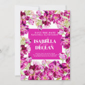 ピンクのストック花結婚式の日付写真を保存 セーブザデート (正面)