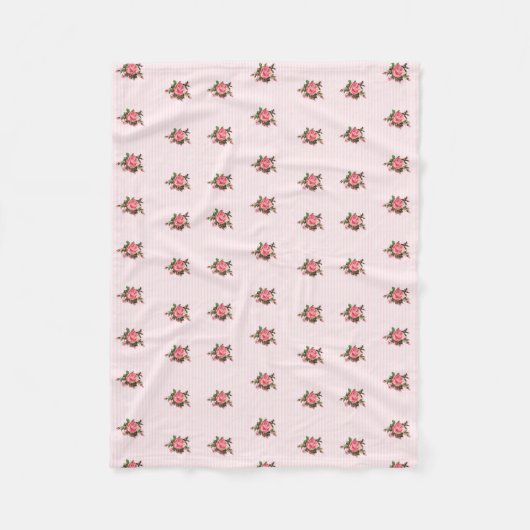 ピンクのストライプおよびバラのフリースブランケット フリースブランケット (正面)