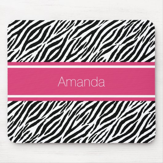 ピンクのストライプおよび名前のモダンなシマウマのプリント マウスパッド (正面)
