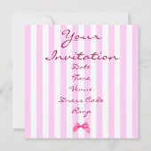 ピンクのストライプおよび弓誕生日の招待状 招待状 (裏面)