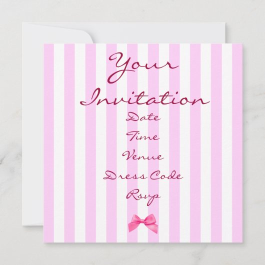 ピンクのストライプおよび弓誕生日の招待状 招待状 (裏面)
