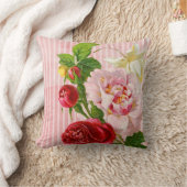 ピンクのストライプおよび鮮やかなバラ クッション (ブランケット)