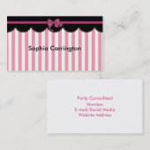 ピンクのストライプおよび黒いレース 名刺 (正面/裏面)