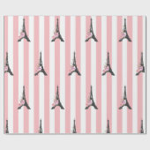 ピンクのストライプがブラックのエッフェル塔パリをテーマにしたもの ラッピングペーパー (フラット)