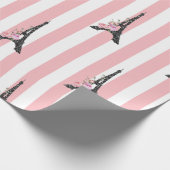 ピンクのストライプがブラックのエッフェル塔パリをテーマにしたもの ラッピングペーパー (角)