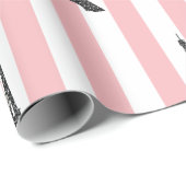 ピンクのストライプがブラックのエッフェル塔パリをテーマにしたもの ラッピングペーパー (ロールコーナー)