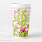 ピンクのストライプがプリントされたコリンカ カクタスウォーターカラー カフェラテマグ (正面)