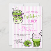 ピンクのストライプがモダンな抹茶の誕生日招待状 招待状 (正面)