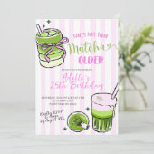 ピンクのストライプがモダンな抹茶の誕生日招待状 招待状 (スタンド正面)