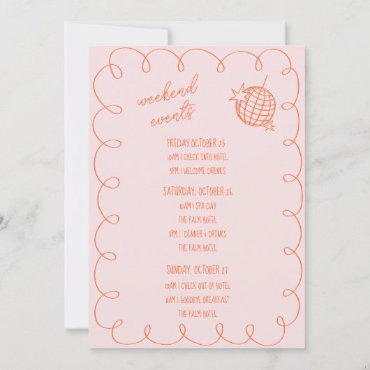 ピンクのストライプが入ったブライズメイドの旅程招待状 招待状 (裏面)