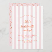 ピンクのストライプが入ったブライズメイドの行程表 招待状 (正面/裏面)