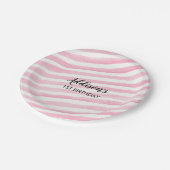 ピンクのストライプで名前入りなパーティーのプレート ペーパープレート (アングル)