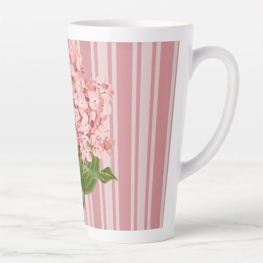 ピンクのストライプとアジサイ カフェラテマグ (右)