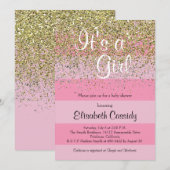 ピンクのストライプとゴールドのグリッターが可愛いベビーシャワーの招待状 招待状 (正面/裏面)