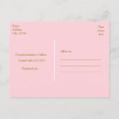 ピンクのストライプとゴールドの箔の「Save The Date」ポストカード 案内ポストカード (裏面)