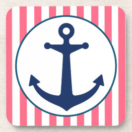 ピンクのストライプとネイビーのアンカー コースター