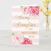 ピンクのストライプとピンクの花の母の日カード　娘へ カード (黄色い花)