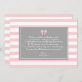 ピンクのストライプとリボンのベビーシャワー ゲストブック 招待状 (正面/裏面)