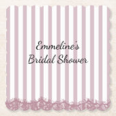 ピンクのストライプとレースのブライズシャワー ペーパーコースター (正面)
