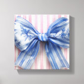 ピンクのストライプにブルー＆ホワイトのクートクッション キャンバスプリント (正面)