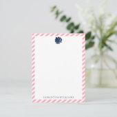 ピンクのストライプに青い貝殻 感謝カード 招待状 (スタンド正面)