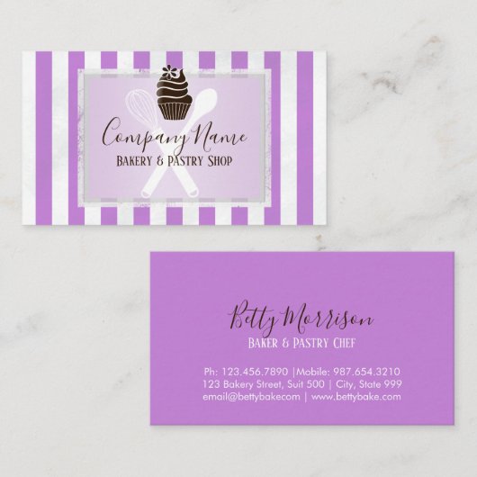 ピンクのストライプので粋なベーカリー|のペーストリー作りの職人 名刺 (正面/裏面)