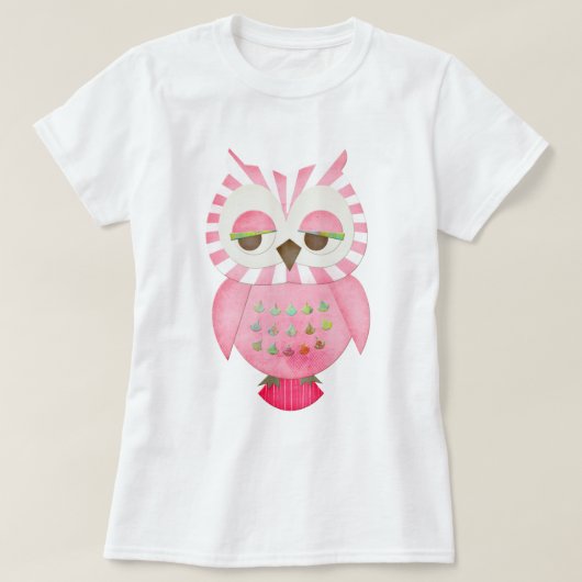 ピンクのストライプのなフクロウ Tシャツ (デザイン正面)
