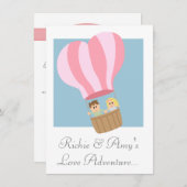 ピンクのストライプのな熱気のかわいいカップルは風船のようにふくらみます 招待状 (正面/裏面)