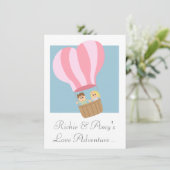 ピンクのストライプのな熱気のかわいいカップルは風船のようにふくらみます 招待状 (スタンド正面)