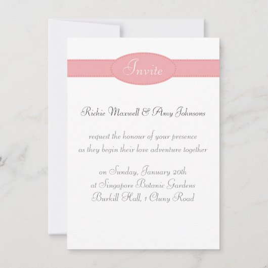 ピンクのストライプのな熱気のかわいいカップルは風船のようにふくらみます 招待状 (裏面)