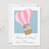 ピンクのストライプのな熱気のかわいいカップルは風船のようにふくらみます 招待状 (正面)