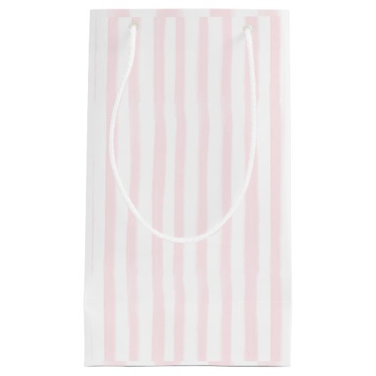 ピンクのストライプのギフトバッグ スモールペーパーバッグ (正面)
