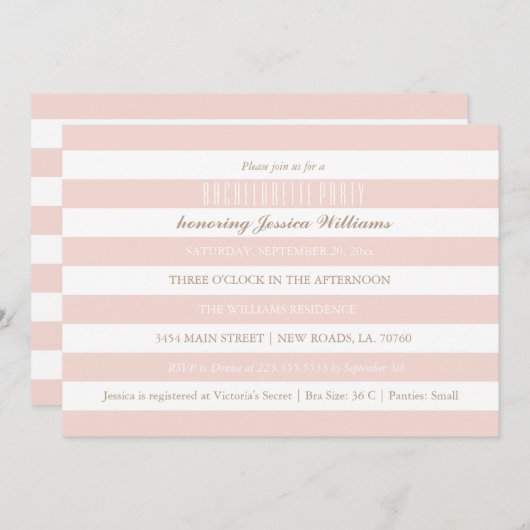 ピンクのストライプのバチェロレッテ招待状 招待状 (正面/裏面)