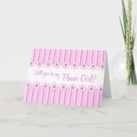 ピンクのストライプのフラワーガール招待状カード 招待状 (正面)