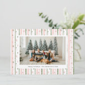 ピンクのストライプのホリデー壁紙の写真 ホリデーカード (スタンド正面)