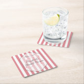 ピンクのストライプのモノグラムのPersoalizedのペーパーコースター スクエアペーパーコースター (インサイチュ)