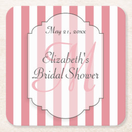 ピンクのストライプのモノグラムのPersoalizedのペーパーコースター スクエアペーパーコースター