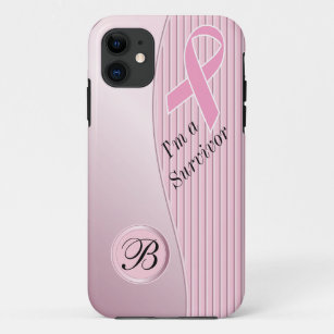 ピンクのストライプの乳癌の生存者  DIYのモノグラム iPhone 11 ケース