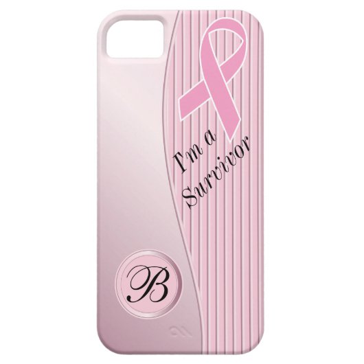 ピンクのストライプの乳癌の生存者| DIYのモノグラム Case-Mate iPhoneケース (裏面)