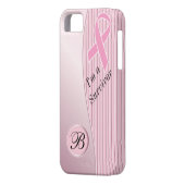 ピンクのストライプの乳癌の生存者| DIYのモノグラム Case-Mate iPhoneケース (裏面左)